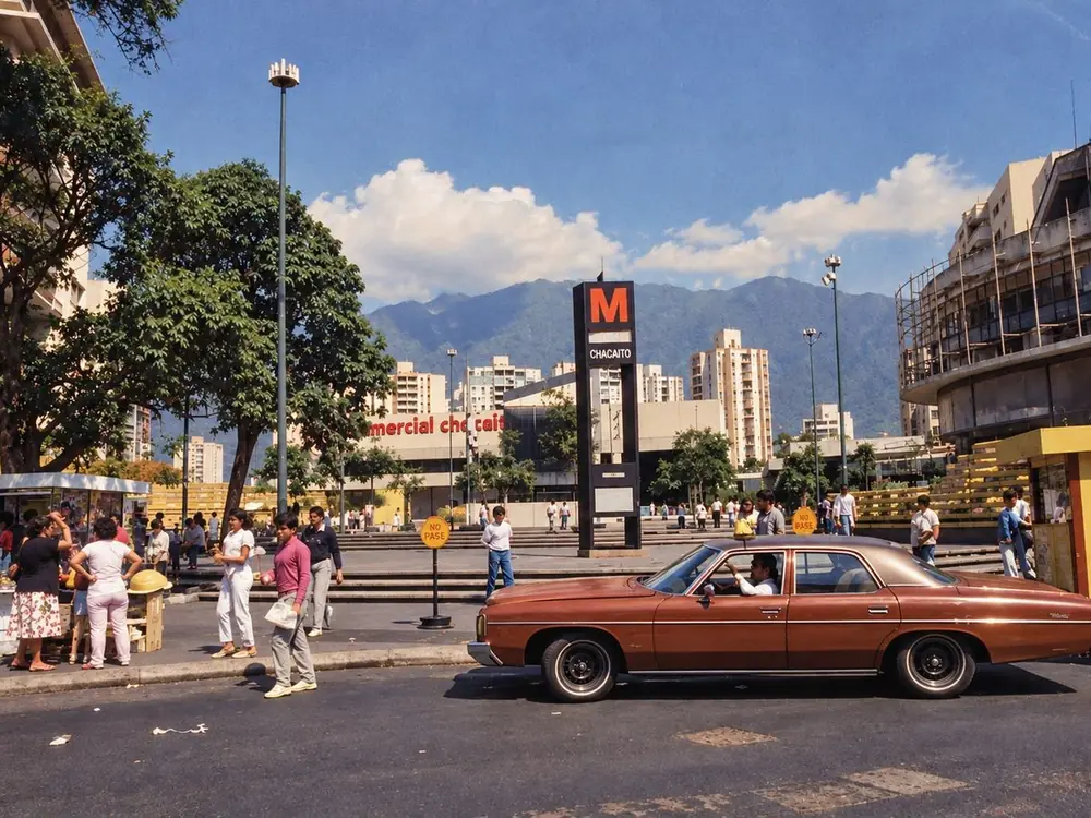 Recreación de una fotografía histórica: La entrada del Metro Chacaíto con el Ávila al fondo, 1986