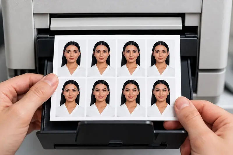 Retratos de estudio tipo carnet de varias personas sobre fondo blanco